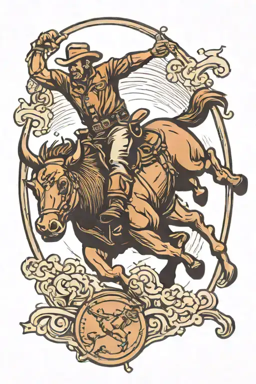 pressed penny bull rider jumping tattoo design idea