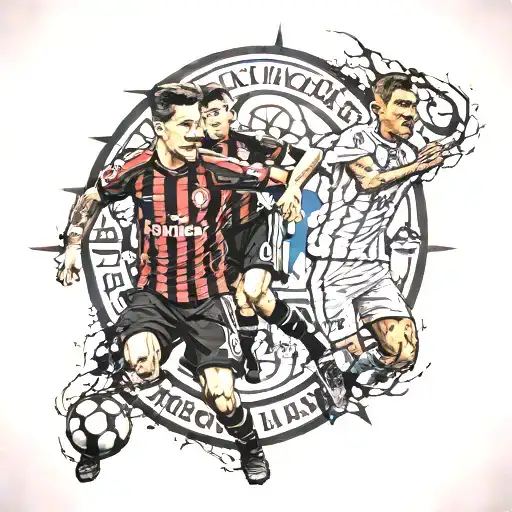Brick wall with players of Inter Milan and AC Milan  tattoo design idea