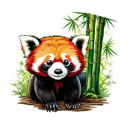 red panda on a bamboo forest tattoo design idea