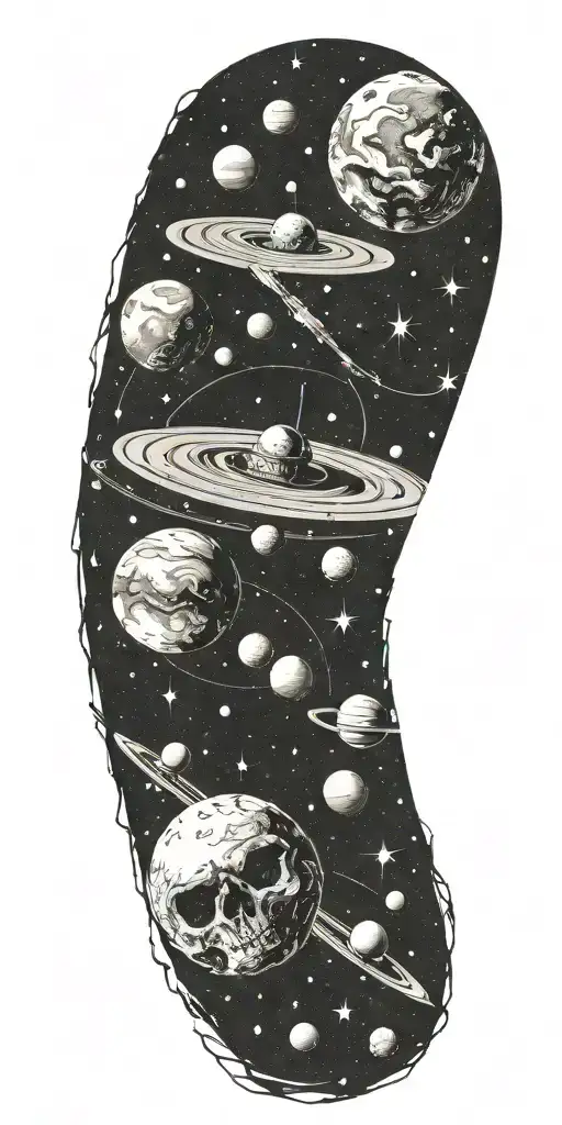 galaxy with planets lost in space  tattoo design idea
