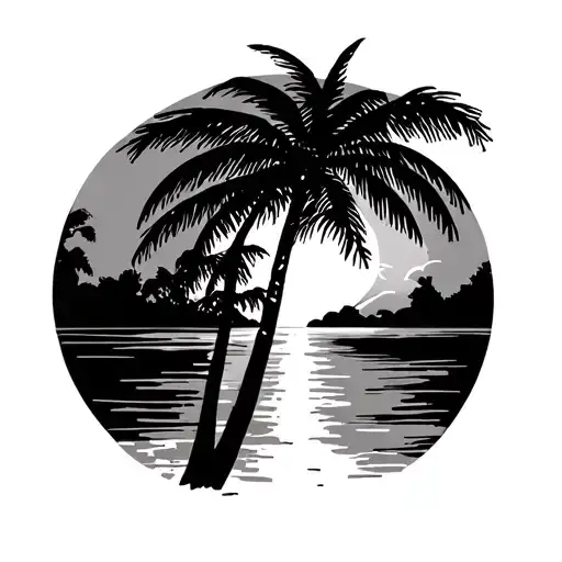 Palm Tree Sunset tattoo design idea