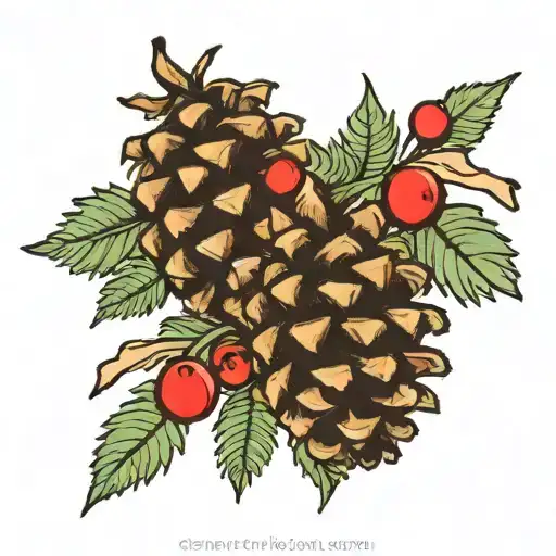 2 pinecones with berries tattoo design idea
