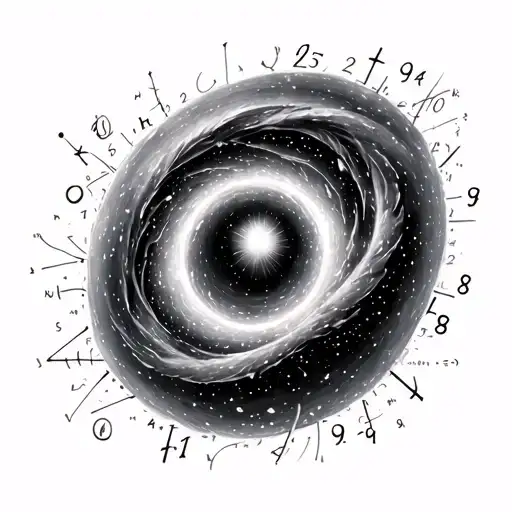 black hole/ galaxy made of physics equations and numbers tattoo design idea