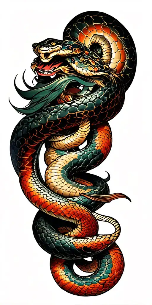 Ono samurai sleeve tattoo with python wrapped loosely tattoo design idea