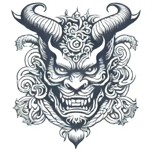 scale of justice devil face tattoo design idea