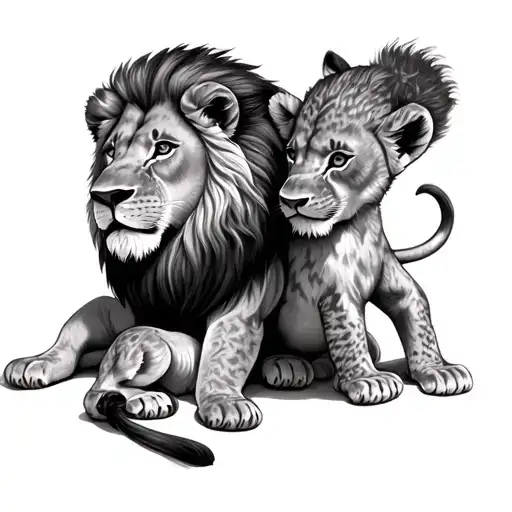 Father And Son lion and cub playing tattoo design idea