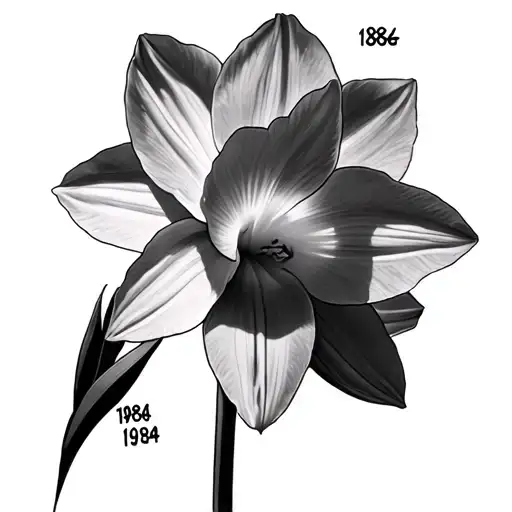 narcissus flower with 1986 and 1984 written on the sides tattoo design idea
