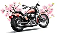 cruiser motorcycle v twin engine with cherry blossoms in the background  tattoo design idea