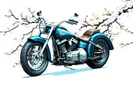 cruiser motorcycle v twin engine with cherry blossoms in the background  tattoo design idea