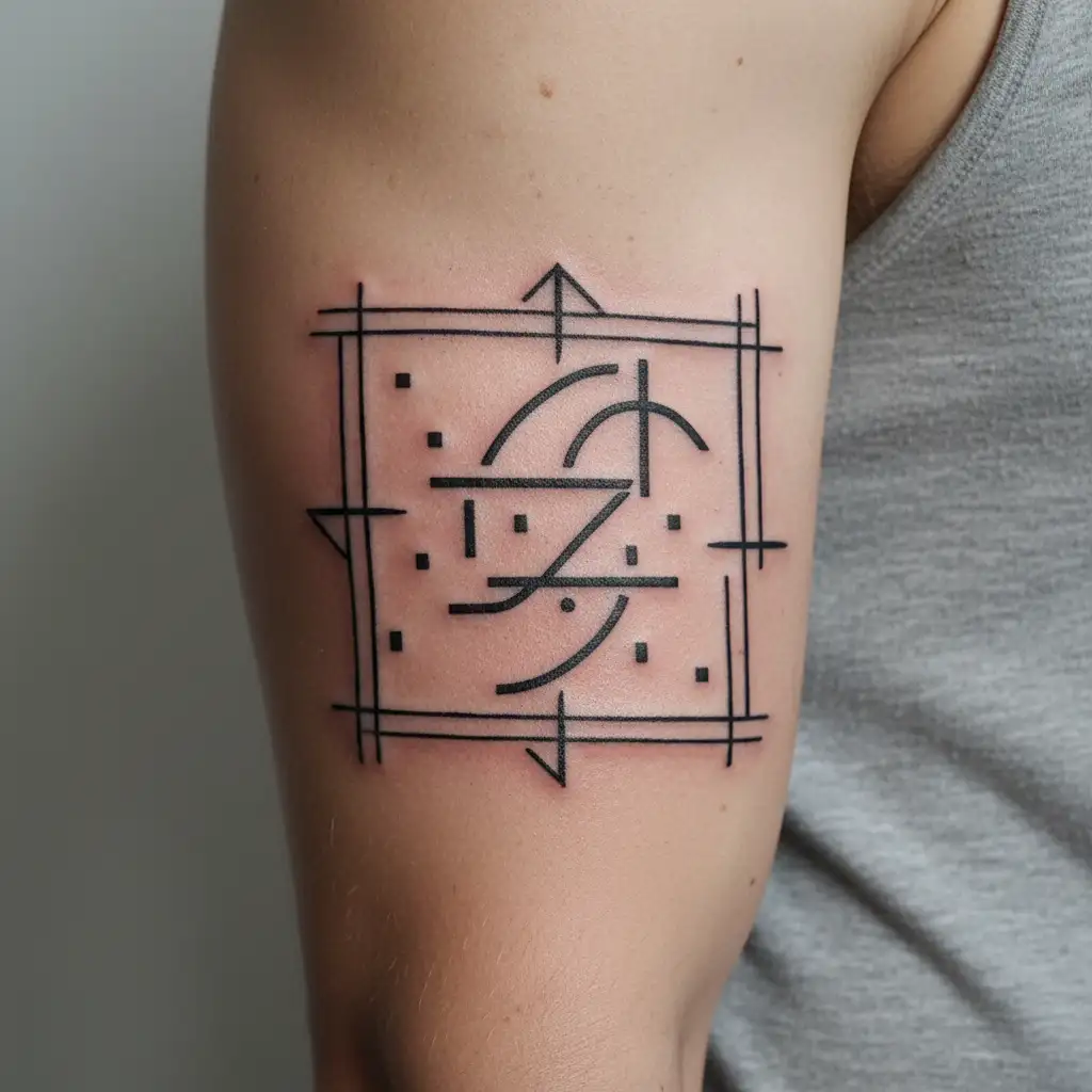 the name SINDHU in morse code in abstract design tattoo design idea