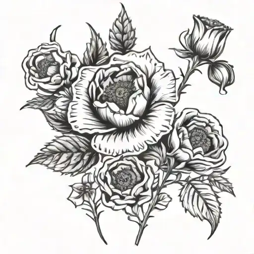 Yorkshire rose and poppy and thistle tattoo design idea