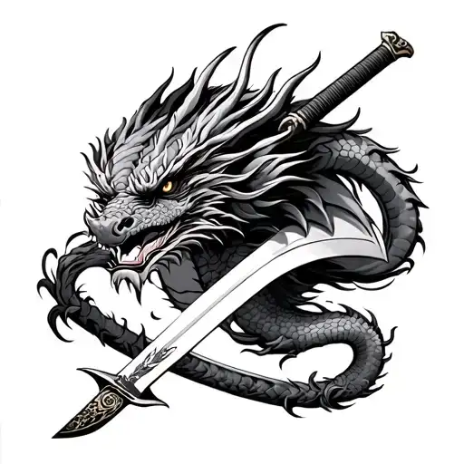 Dragon surrounded Katana Sword tattoo design idea