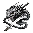 Dragon surrounded Katana Sword tattoo design idea