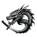 Dragon surrounded Katana Sword tattoo design idea