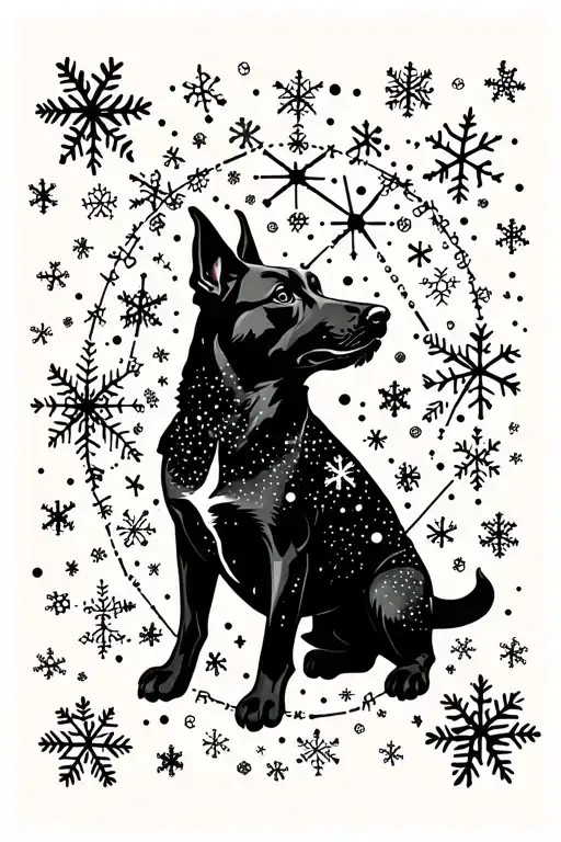canis major constellation made of snowflakes inside a dog silhouette tattoo design idea