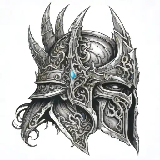 realistic lich king helmet front view world of warcraft tattoo design idea