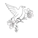 Dove placed on an orchid branch with 3 flowers tattoo design idea