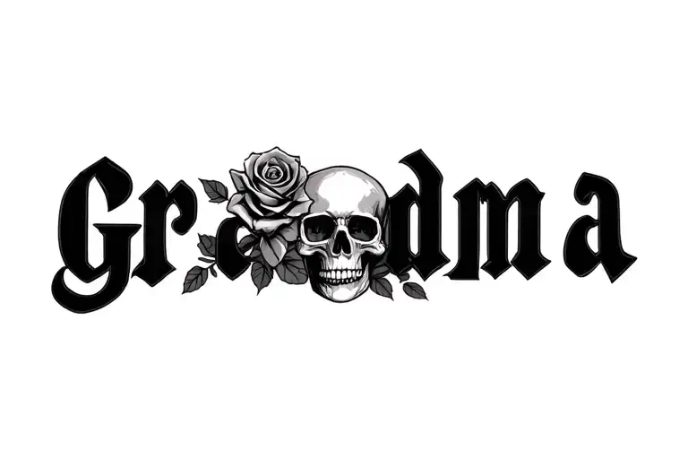 the word "Grandma" integrated into a skull and rose  tattoo design idea