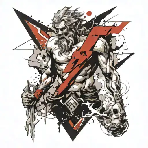 Zeus throw lighting bolt striking tattoo design idea