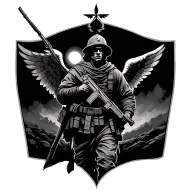 imagine of a soldier that is an angel of god that's walking a path of pain with he's back turn  tattoo design idea