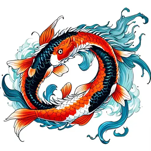 Koi carp and dragon around yin yang. Koi and dragon should be separate from each other tattoo design idea