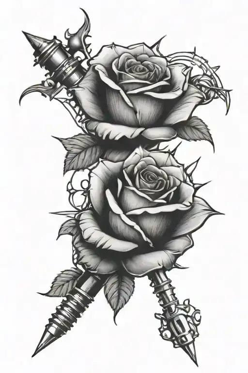 rose crossed with screwdriver  tattoo design idea