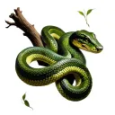 photorealistic snake wrapped loosely around tree branch tattoo design idea
