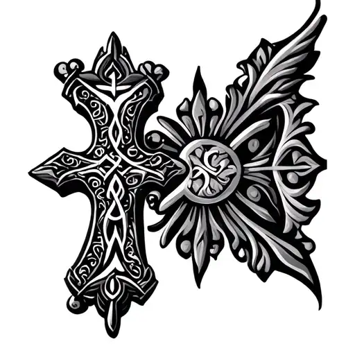 Christian coptic glorious cross rounded  tattoo design idea