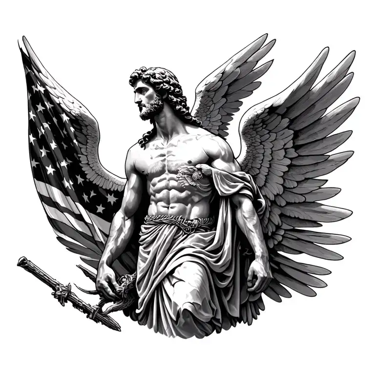 biblical archangel Michael/american flag tattoo design idea