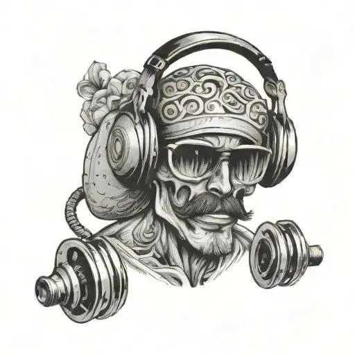 A glass-blower with a sweet bread and a taco wearing headphones tattoo design idea