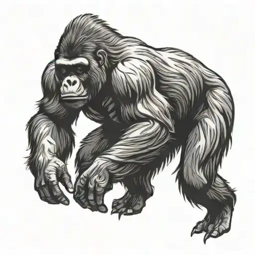 gorilla running on all fours with silhouette underneath tattoo design idea