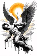 icarus falling from sky while reaching for the sun while his wings are melting for a half sleeve tattoo design idea