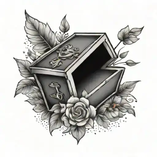 cozy, little coffin tattoo design idea