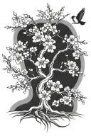 cherry blossom tree with leaves flying away tattoo design idea