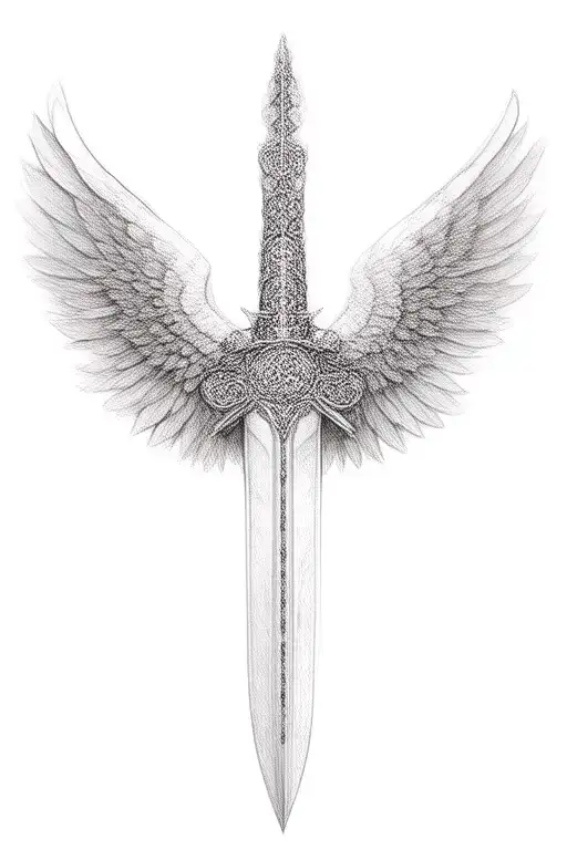 st michael sword one angel wing tattoo design idea