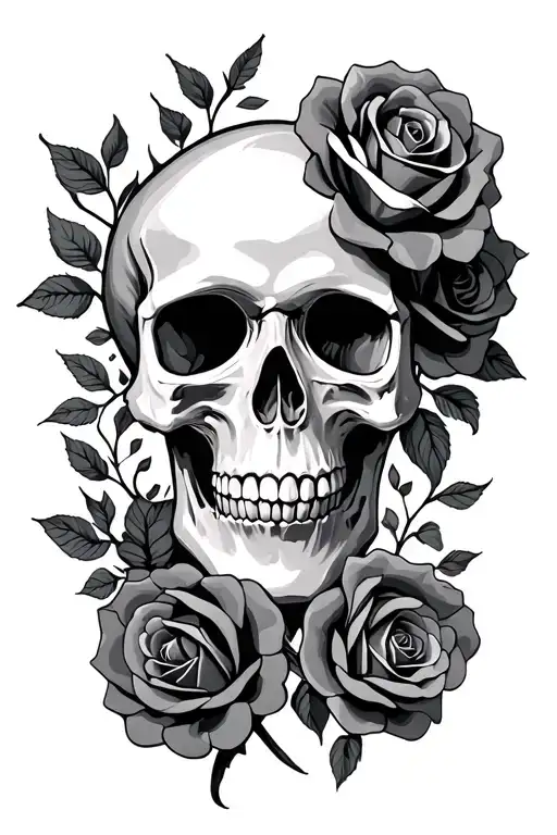 skull with roses surrounding tattoo design idea