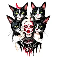 woman punk with gang of cats tattoo design idea