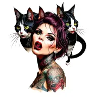woman punk with gang of cats tattoo design idea