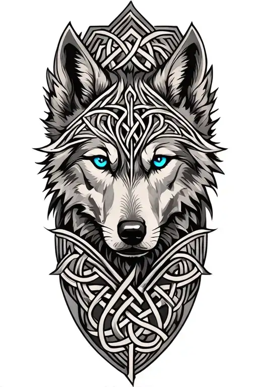 wolf with blue eyes on armor tattoo design featuring Celtic trinity knot  tattoo design idea