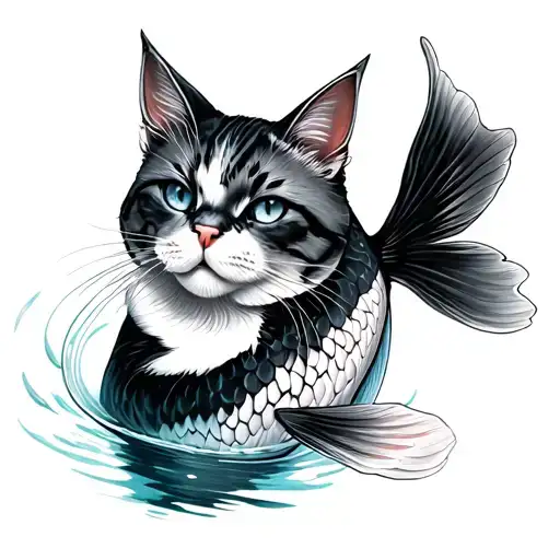 neko and koi tattoo design idea