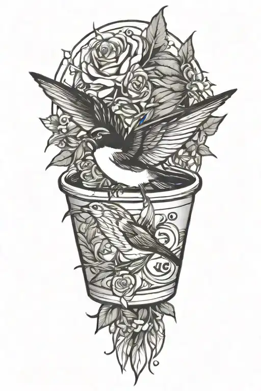 swallow carrying a coffee branch tattoo design idea