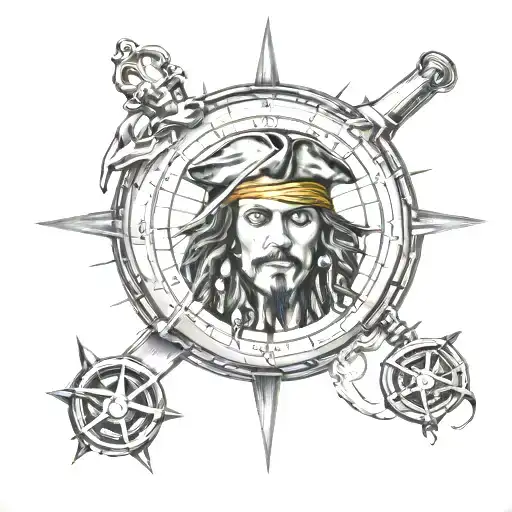 pirates jack sparrow compass tattoo design idea