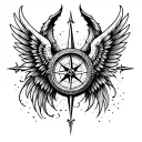 compass half demon angel wings tattoo design idea