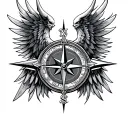 compass half demon angel wings tattoo design idea
