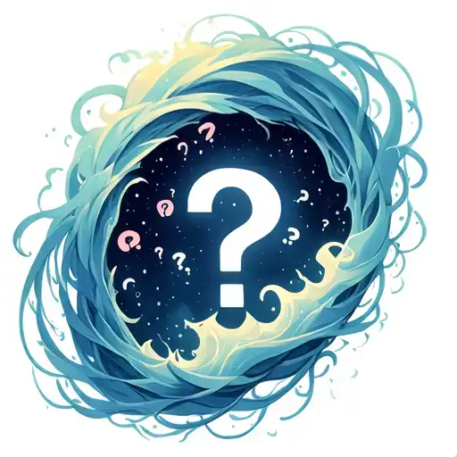 portal to dreamland with swirling mist and floating question marks tattoo design idea
