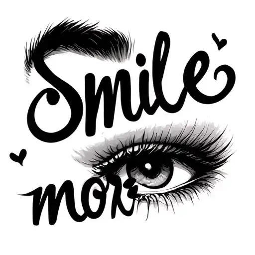 the words "smile more" wrotten on the eyelids tattoo design idea