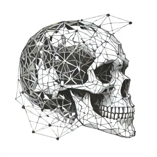 line art skull with angular cranium, dodecahedron shape tattoo design idea