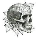 line art skull with angular cranium, dodecahedron shape tattoo design idea