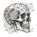 line art skull with angular cranium, dodecahedron shape tattoo design idea