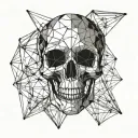 line art skull with angular cranium, dodecahedron shape tattoo design idea